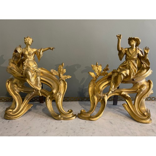 86 - A fine pair of Louis XV ormolu gilt bronze figural chenets with Chinoiserie figures.Condylis Collect... 