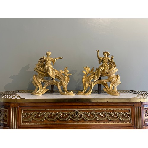 86 - A fine pair of Louis XV ormolu gilt bronze figural chenets with Chinoiserie figures.Condylis Collect... 