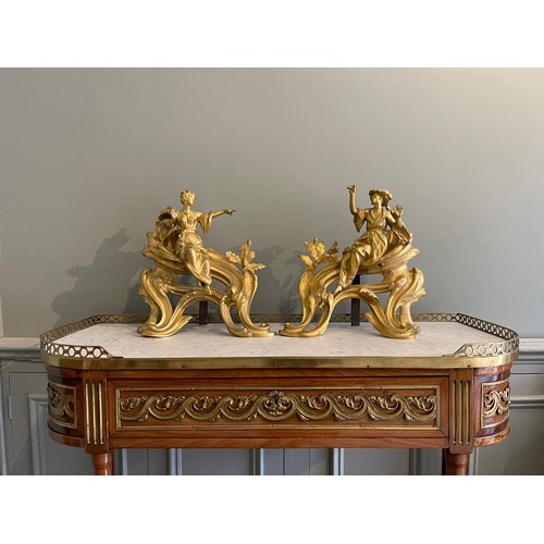 86 - A fine pair of Louis XV ormolu gilt bronze figural chenets with Chinoiserie figures.Condylis Collect... 