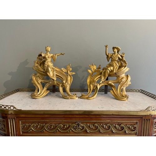 86 - A fine pair of Louis XV ormolu gilt bronze figural chenets with Chinoiserie figures.Condylis Collect... 