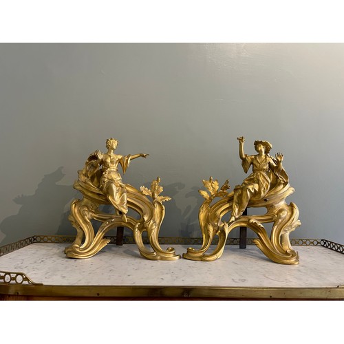 86 - A fine pair of Louis XV ormolu gilt bronze figural chenets with Chinoiserie figures.Condylis Collect... 