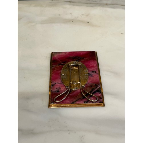 98 - Rhodonite, rose gold and silver photo frame. Alternating gold and silver applied flowers around runn... 