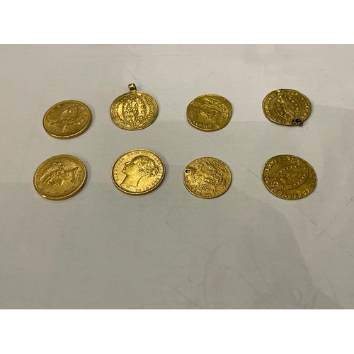 100 - A Collection of Eight Gold Coins:

Venetian gold ducat (1763-1778);
Venetian gold ducat (1789-1797);... 