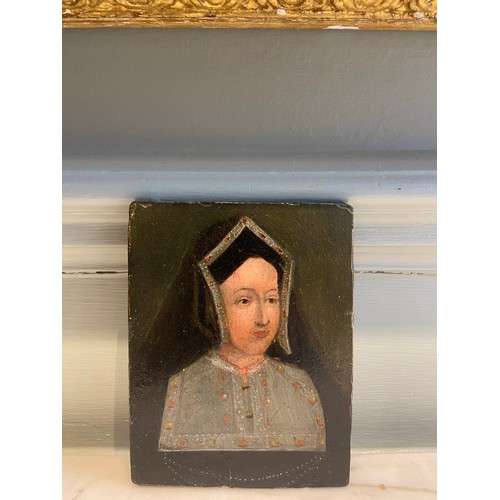 114 - A very early portrait of Catherine of Aragon. English School. Oil on beveled oak panelDimensions:(Pa... 