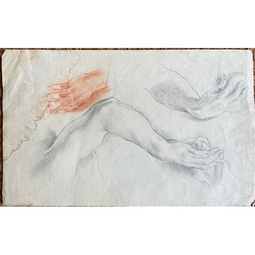 117 - Two Old Master Drawings. Both unframed. One of hands (a). The other, head studies in sanguine; circl... 