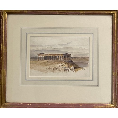 An Edward Lear watercolour of The Hephaisteion with seated figures in the foreground. On paper. Dated. Inscribed: "Athens / June 10th 1848". (reverse) Thomas Agnew & Sons label: "no 36717"; "no 75 E. Lear Athens".