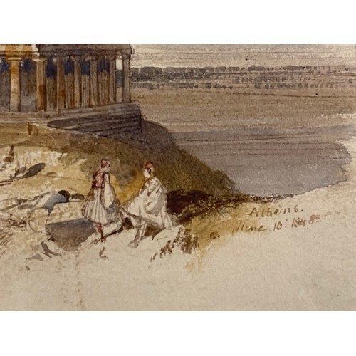 127B - An Edward Lear watercolour of The Hephaisteion with seated figures in the foreground. On paper. Date... 