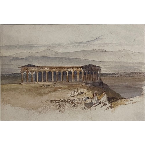 127B - An Edward Lear watercolour of The Hephaisteion with seated figures in the foreground. On paper. Date... 