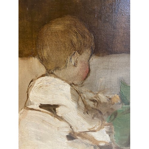 128 - Portrait of a Child with a Toy. English school circa 1900. Oil on canvas. Unframed.Dimensions:16 in ... 