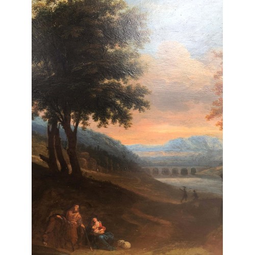 140 - Property of a Gentleman.Rest on the Flight to Egypt. European School 17th Century. Oil on bevel... 