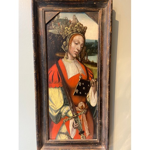 143 - Saint Catherine Holding a Sword. Flemish, c. 1530. Oil on panel. Likely the wing of a triptych.Prove... 