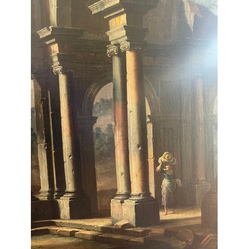 146 - Architectural Capricii with Figures amongst Classical Ruins. A pair. Oil on canvas. Giuseppe Zocchi.... 