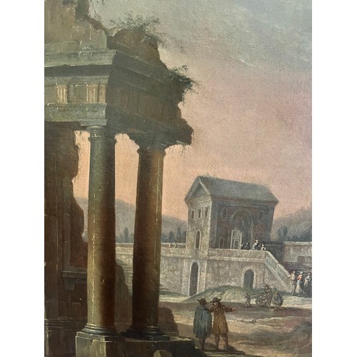 146 - Architectural Capricii with Figures amongst Classical Ruins. A pair. Oil on canvas. Giuseppe Zocchi.... 