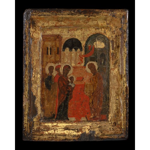 108 - Antique Greek Icon of 'The Presentation of Christ in the Temple'. Greek, Macedonian. Circa 1470. Tem... 
