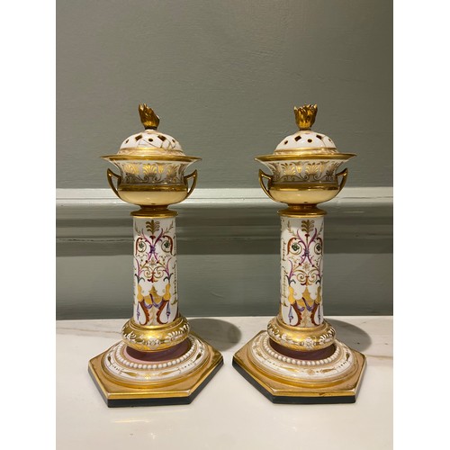 140 - A very rare, early pair of Barr Flight & Barr Worcester porcelain gilded and painted perfume bur... 