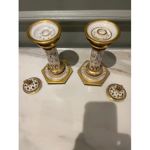 140 - A very rare, early pair of Barr Flight & Barr Worcester porcelain gilded and painted perfume bur... 