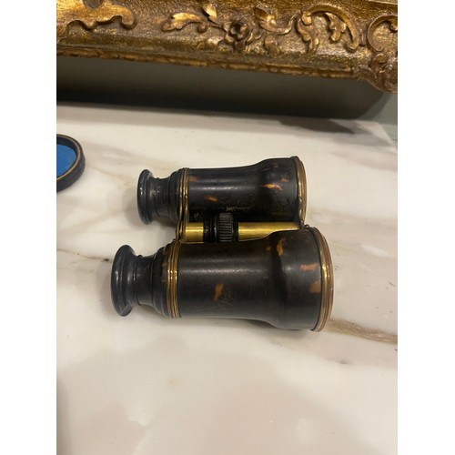 149 - A pair of tortoiseshell and brass binoculars. 19th Century. In a leather case.From the Family of Tur... 