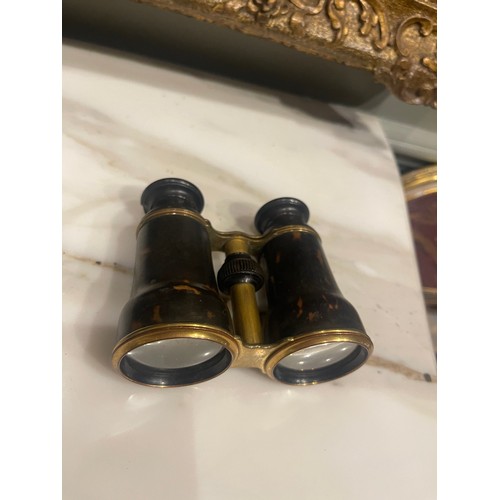 149 - A pair of tortoiseshell and brass binoculars. 19th Century. In a leather case.From the Family of Tur... 