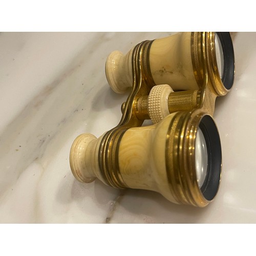 150 - Property of a GentlemanA pair of bone and brass opera glasses. 19th Century. In a leather case. The ... 