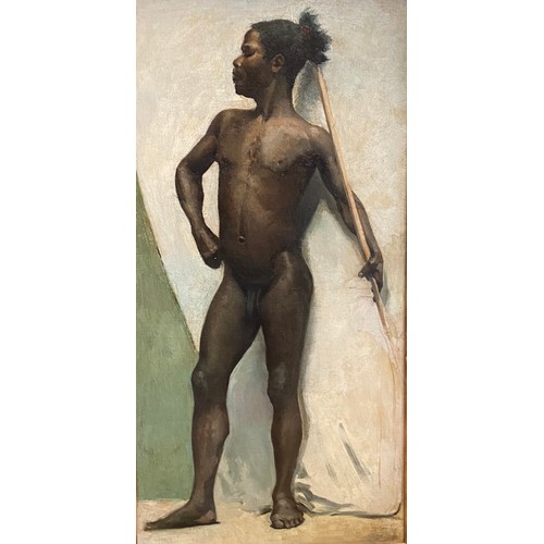 155 - [Δ]Portrait of A Melanesian (?), standing proudly full length. (Circle of John Singer Sargent)... 