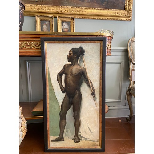 155 - [Δ]Portrait of A Melanesian (?), standing proudly full length. (Circle of John Singer Sargent)... 