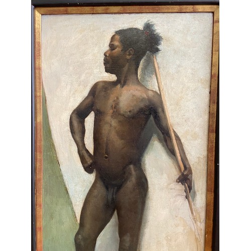 155 - [Δ]Portrait of A Melanesian (?), standing proudly full length. (Circle of John Singer Sargent)... 