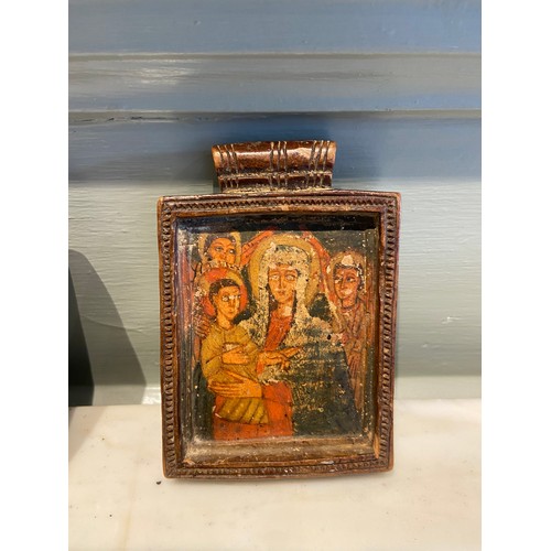 162 - An Ethiopian Travelling Icon with loop intended for hanging. c. 1650. Panel painted on two sides. Th... 