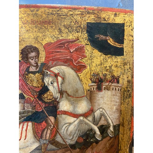 168 - A Greek Icon of Saint George and the Dragon. Ionian Islands, c. 1620. Tempera and gold on panel.&nbs... 