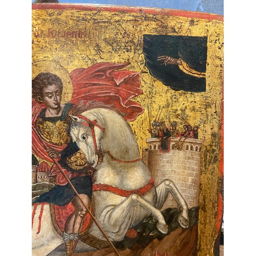 168 - A Greek Icon of Saint George and the Dragon. Ionian Islands, c. 1620. Tempera and gold on panel.&nbs... 