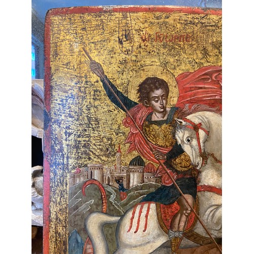 168 - A Greek Icon of Saint George and the Dragon. Ionian Islands, c. 1620. Tempera and gold on panel.&nbs... 