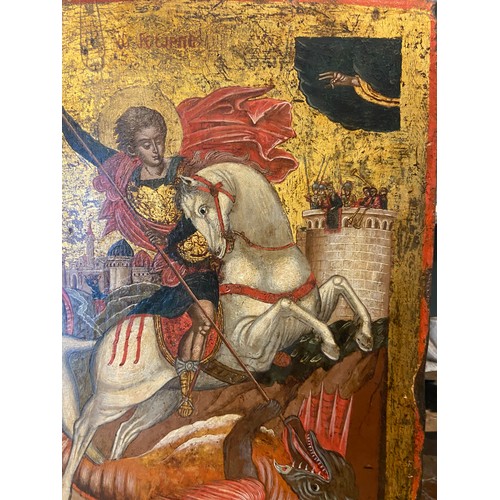 168 - A Greek Icon of Saint George and the Dragon. Ionian Islands, c. 1620. Tempera and gold on panel.&nbs... 