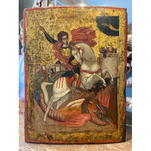 168 - A Greek Icon of Saint George and the Dragon. Ionian Islands, c. 1620. Tempera and gold on panel.&nbs... 