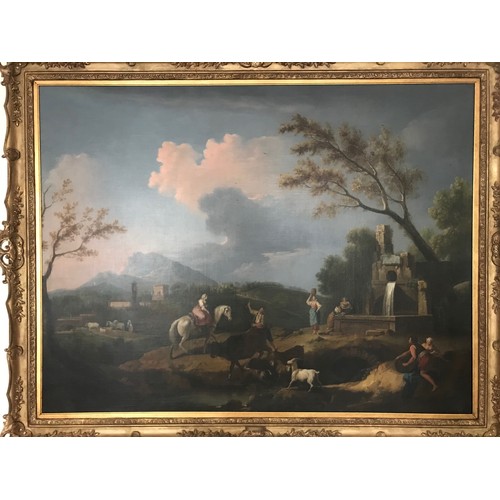 224 - Giuseppe Bernadino Bison (1762-1844). Italian Landscape with figures tending their flocks and collec... 