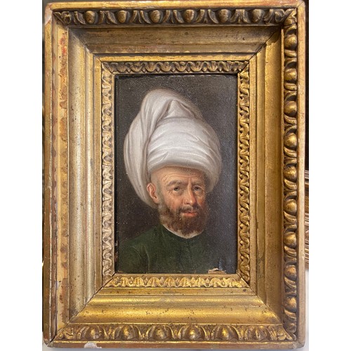 228 - A pendant pair of portraits of Sufis. 17th / early 18th Century. Oil on paper laid on panel. The rev... 