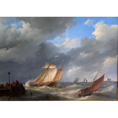 240 - Ship in a Swell. Hermanus Koekkoek the Elder (1815-1882). Signed and dated, 1842, lower left. Oil on... 