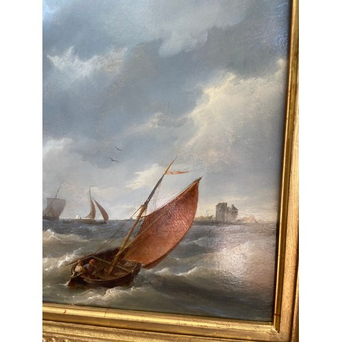 240 - Ship in a Swell. Hermanus Koekkoek the Elder (1815-1882). Signed and dated, 1842, lower left. Oil on... 