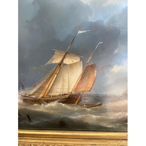 240 - Ship in a Swell. Hermanus Koekkoek the Elder (1815-1882). Signed and dated, 1842, lower left. Oil on... 