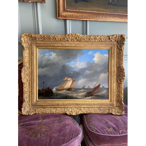 240 - Ship in a Swell. Hermanus Koekkoek the Elder (1815-1882). Signed and dated, 1842, lower left. Oil on... 