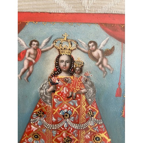 89 - Spanish Colonial School, 18th Century (?)Madonna and Child / A Bleeding Nun (verso)Oil and applied g... 