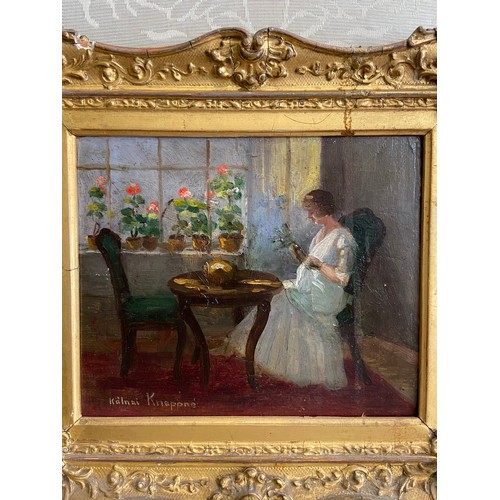 113 - Knappe, Kalnai (Danish)A Lady in an Interiorc. 1880Oil on artist's boardIn a gilded frameProperty of... 