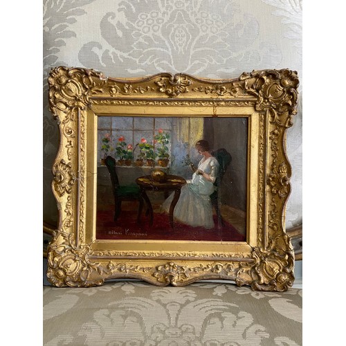 113 - Knappe, Kalnai (Danish)A Lady in an Interiorc. 1880Oil on artist's boardIn a gilded frameProperty of... 