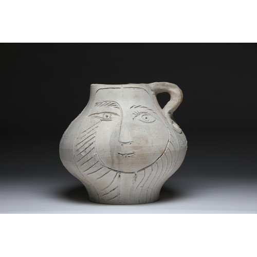 131 - Picasso, Pablo (1881 - 1973)A very large, double-handled vessel in white clay with a portrait on eit... 