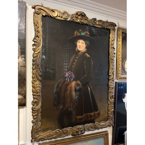 81 - Salisbury, Frank (1874 - 1962)A portrait of his wife entitled 'Lady in Brown'Oil on canvasIn a carve... 