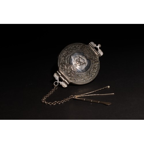 14 - An antique South Asian domed, round silver case. With a stylised elephant clasp and hinge and 'V.O.C... 