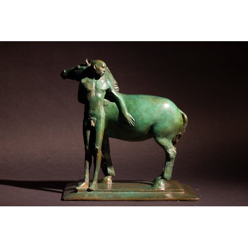 46 - David Backhouse (1941). Man With Horse.Edition 5/7.Bronze with verde green patina.Signed and foundry... 