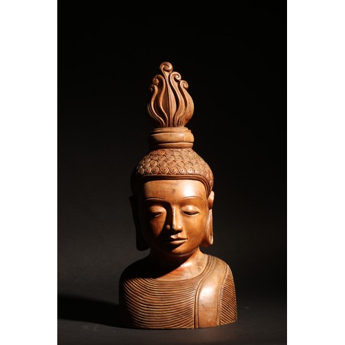 54 - Burmese or Thai.A Large Antique Carved Buddha’s Head, with Flame of Enlightenment.Teak.Property of a... 