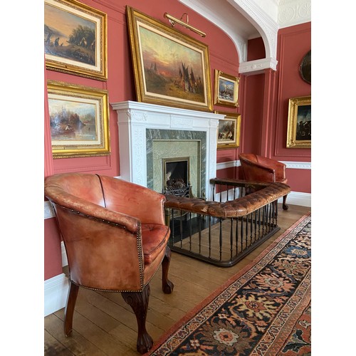 84 - Pair of Leather Upholstered Tub Chairs.Circa 1900.Dimensions:32 in. (H) x 21 in. (W)... 