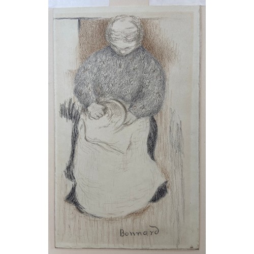 106 - Pierre Bonnard (1867-1947)Une Femme Qui TravaillePencil, Charcoal and coloured crayon on PaperSigned... 
