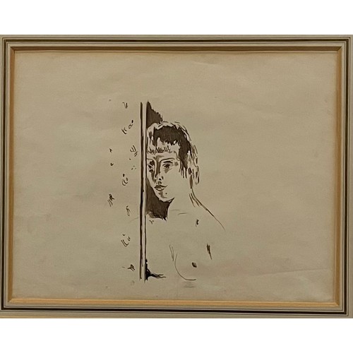 107 - Bonnard, Pierre (1867 - 1947)Portrait de femme a l'embrasure d'un portePen and Indian ink on paperSt... 