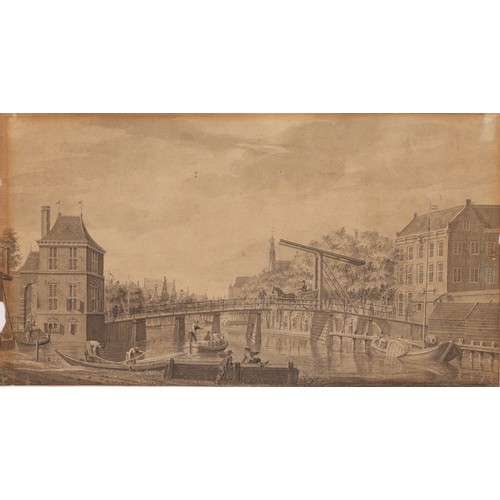 114 - Hermanus Petrus Schouten (1747-1822) (Amsterdam, Haarlem)A Dutch Town and Canal ViewPen and ink on p... 